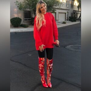 Cape Robbin Vibrant Red Floral Over-the-Knee Boots